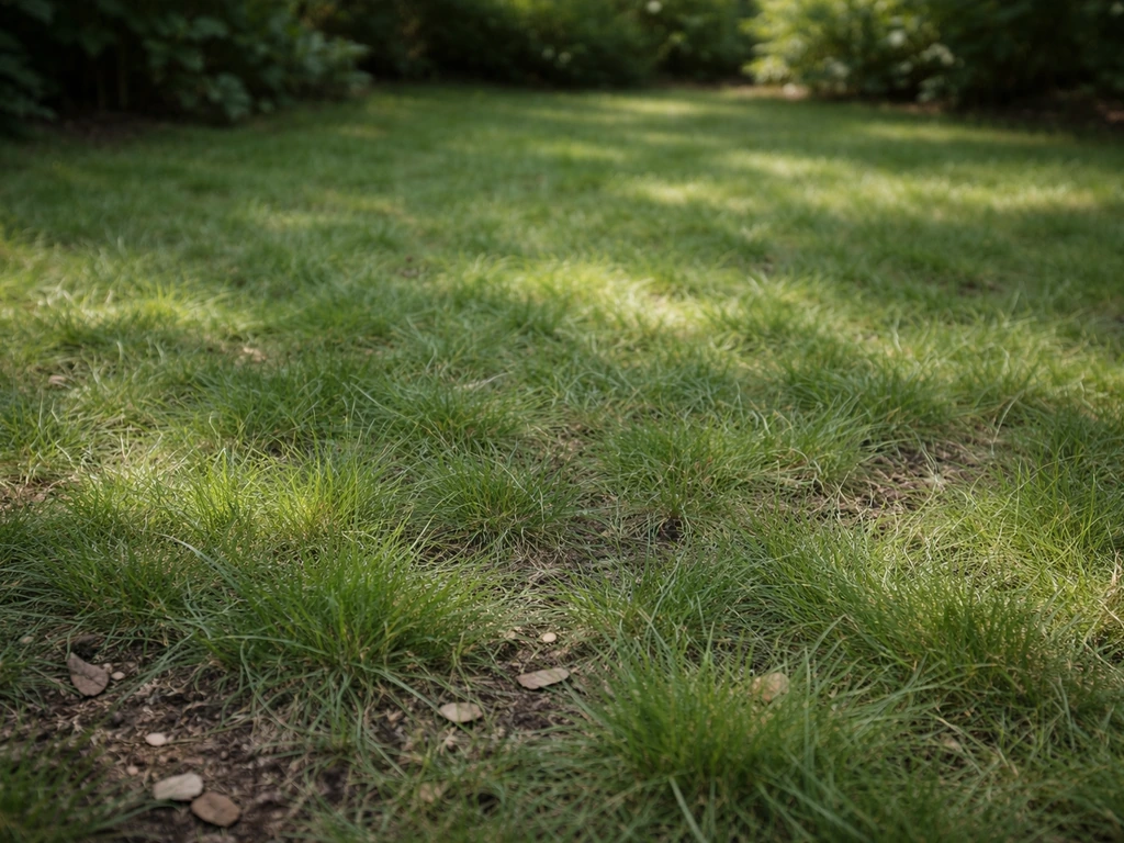 Schaduwgazon met zichtbare bladstructuur van fijnbladige grassen, dunner en minder dicht dan siergazon.
