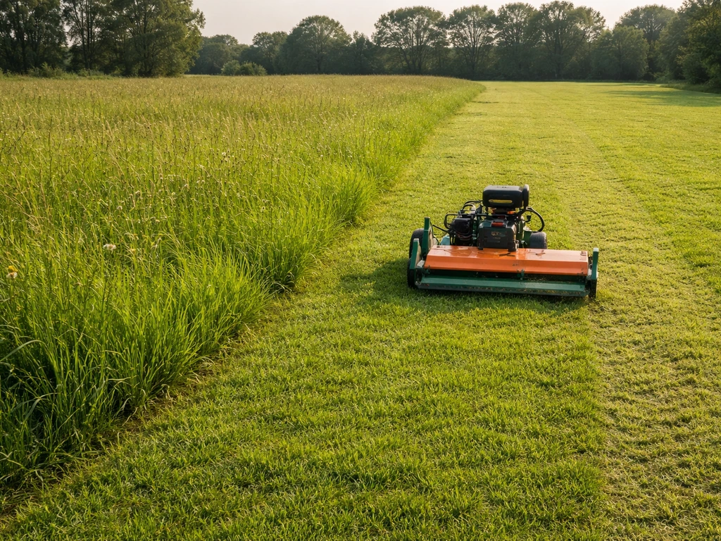 Gefaseerd gemaaid stuk gras: linten rustzone en loopzone met klepelmaaier in één zone