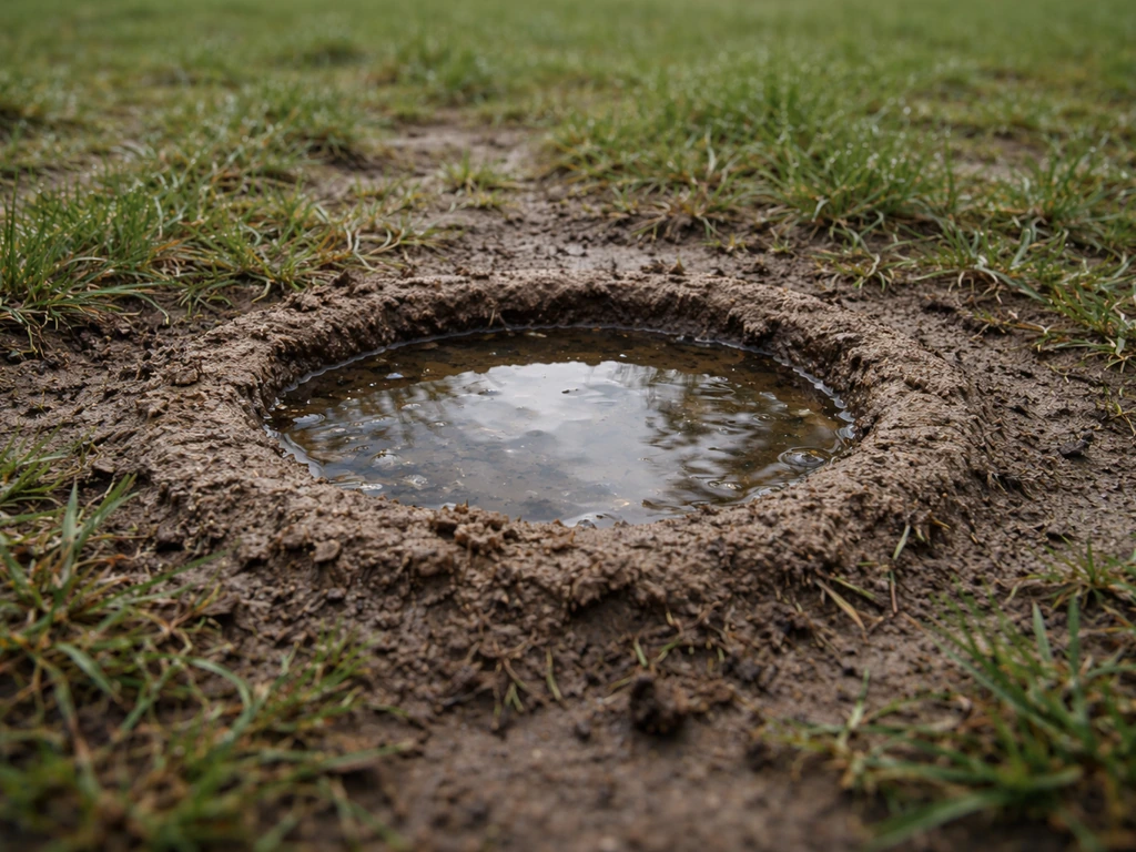 Ring in een gazon met langzaam wegzakkend water dat op de bodem blijft staan