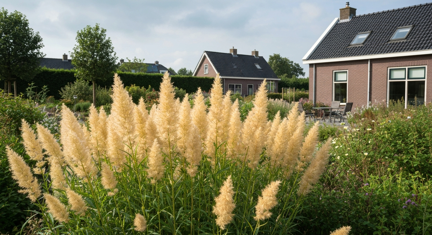 Overzichtsfoto van een Nederlandse achtertuin met gazon waarin duidelijke geelgroene vlekken en gezonde groene delen zichtbaar zijn