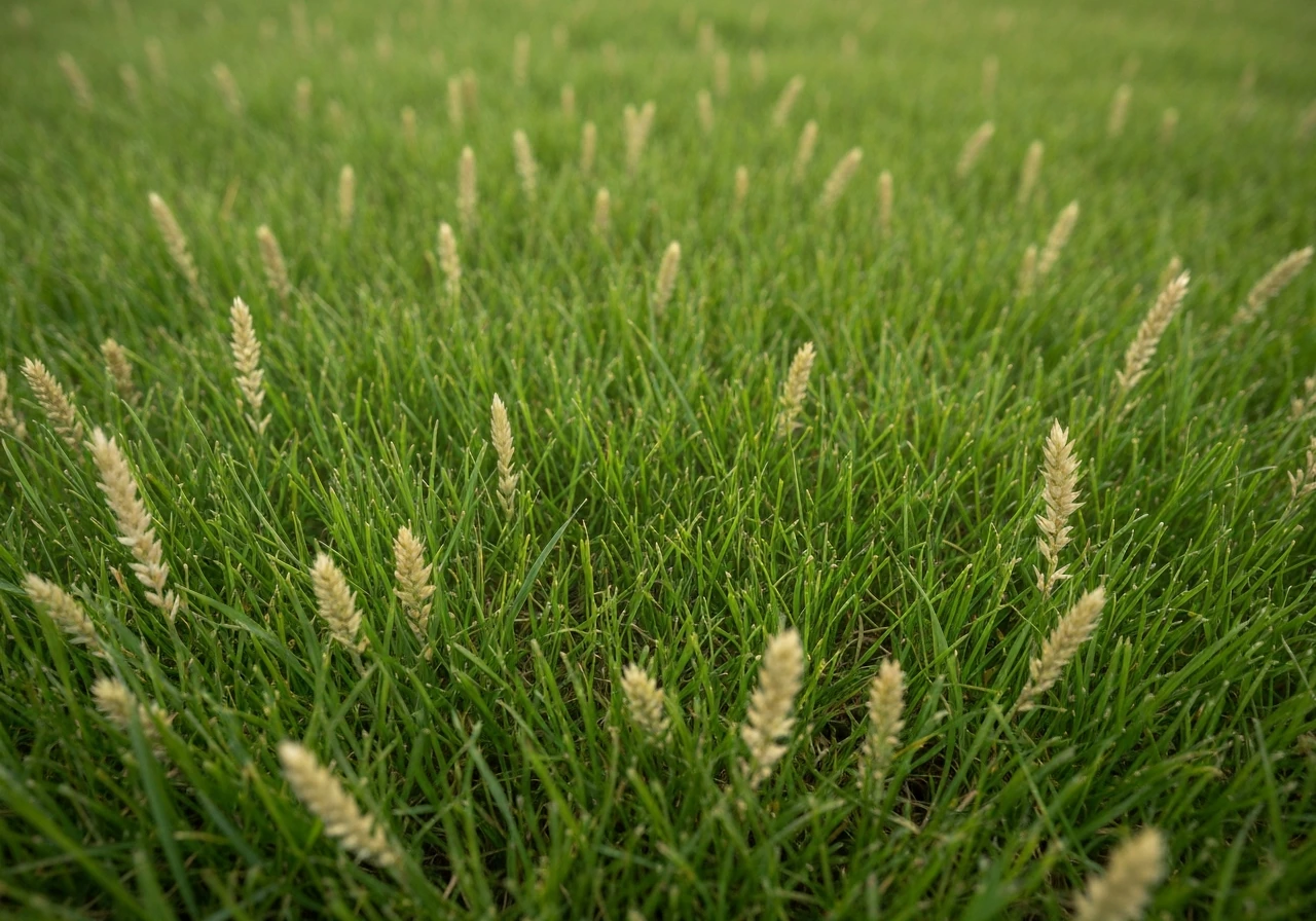 Nederlands gazon met duidelijk zichtbare viltlaag aan het oppervlak naast gezonder, groen gras
