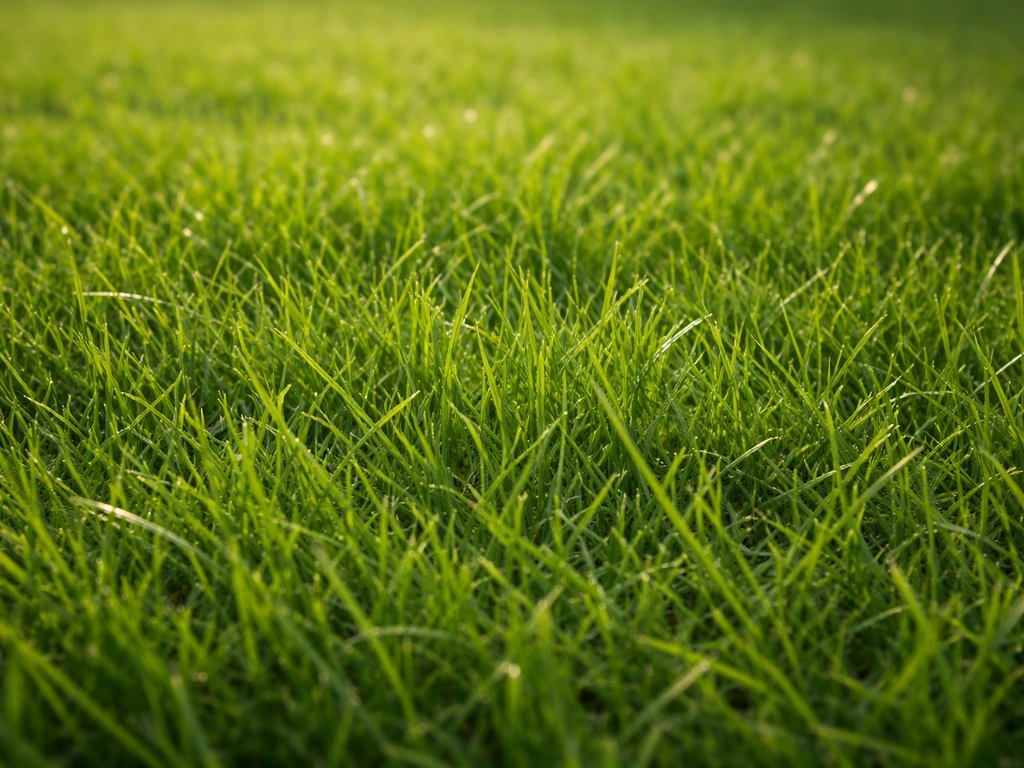 Close-up van een groen gazon met scherp zichtbare grassprietjes en subtiele textuur