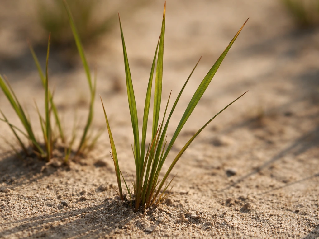 Close-up van droogtetolerant rood zwenkgras met fijne grasbladen op een zonnige, droge bodem